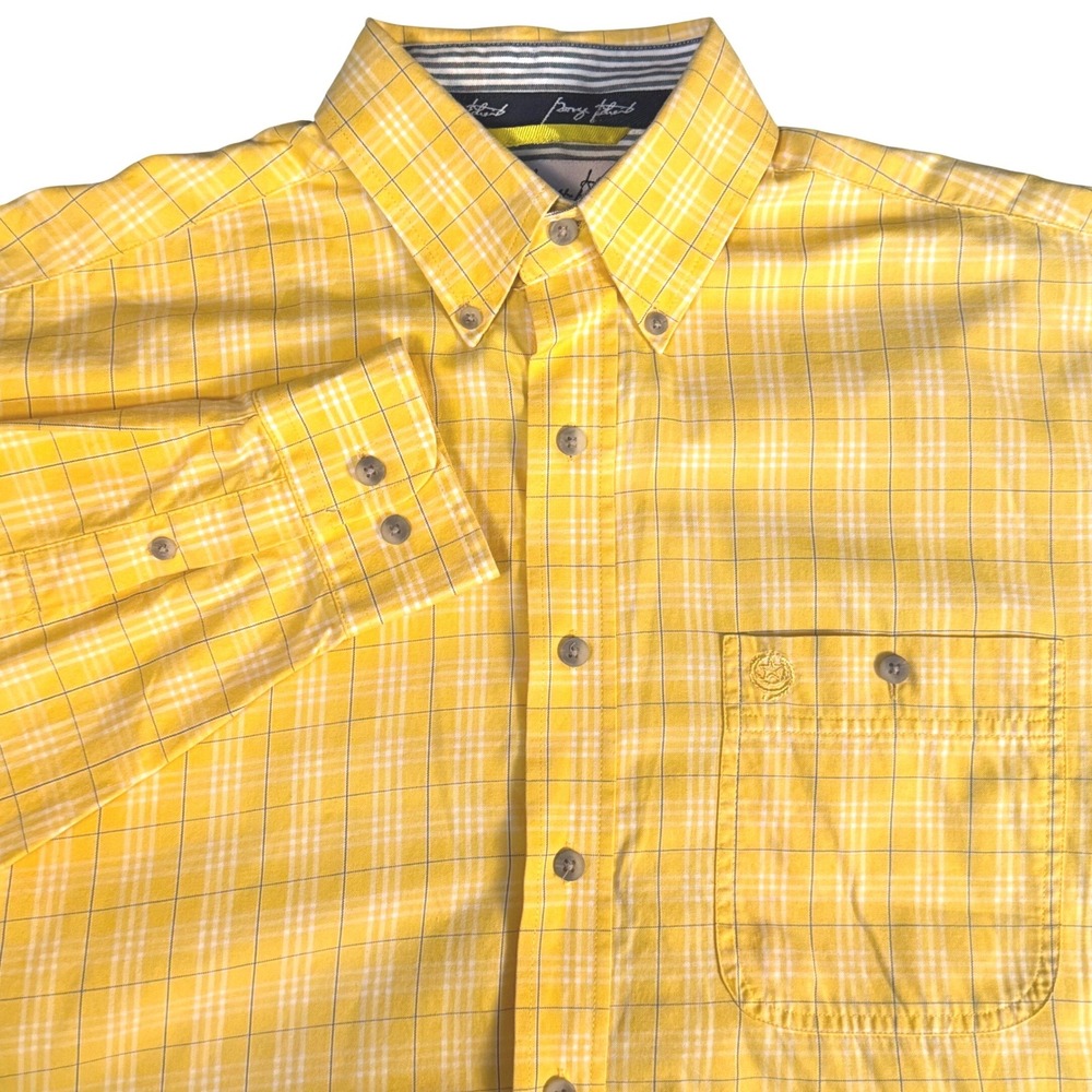 Wrangler‎ George Strait Cowboy Cut Button Down Shirt Yellow Plaid VTG Y2K Mens M